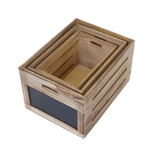 Boîte de rangement empilable en bois avec étiquette - 20 x 12 x 10
